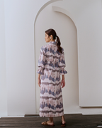 Thiya Embroidered Linen Dress - Abstract Prints, Grey Beige