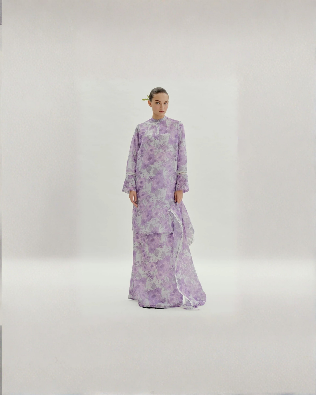 Solana Organza Kurung Labuh With Shawl (Purple)