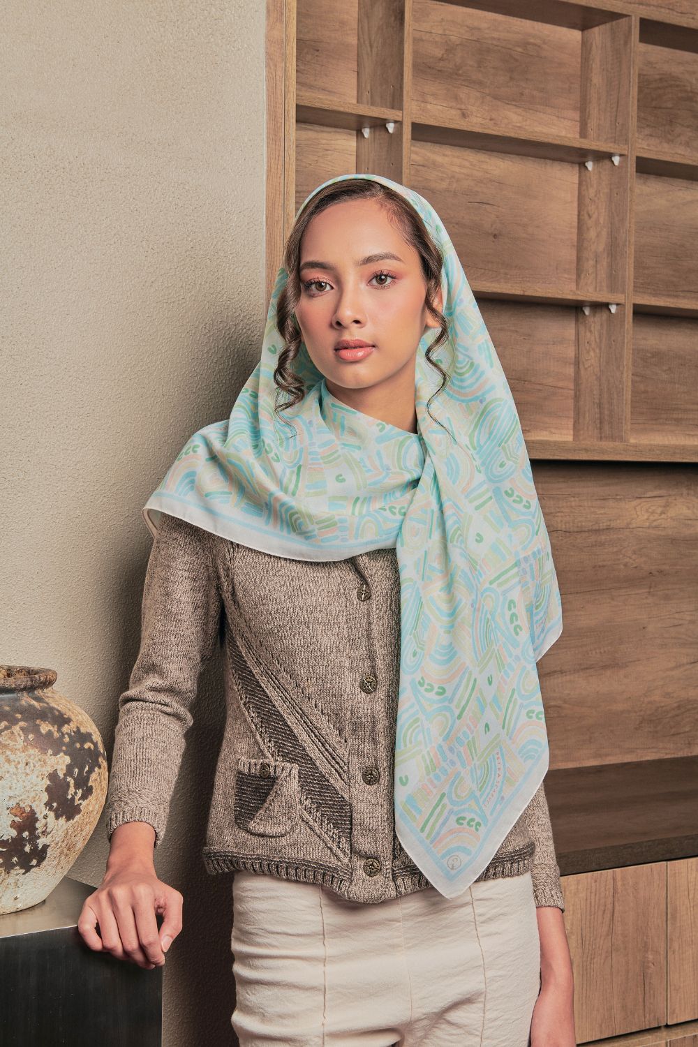 Petrascarves - Alun Cotton Voile Square (Sea Turquoise)