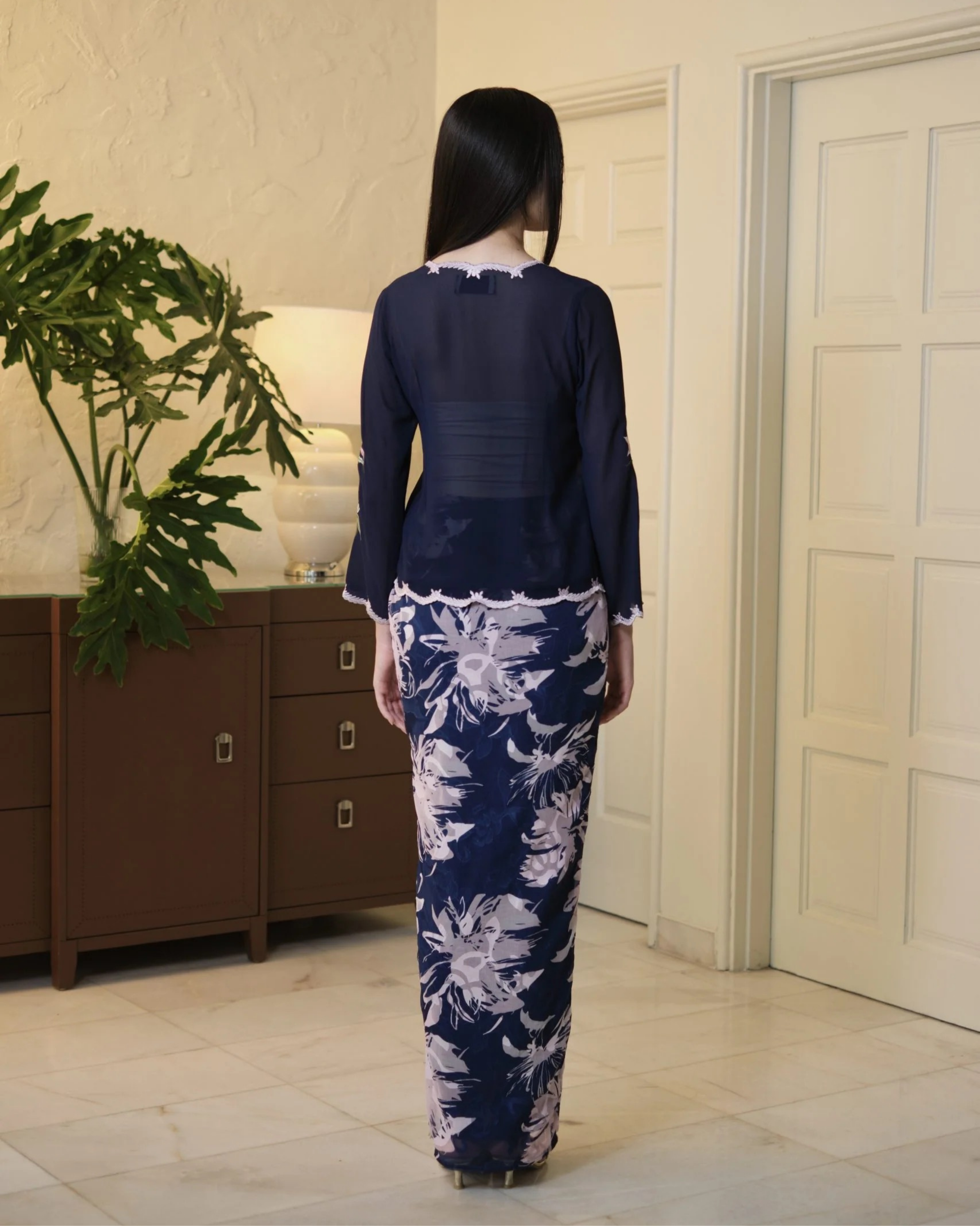 Lastika Embroidered Kebaya Navy Blue