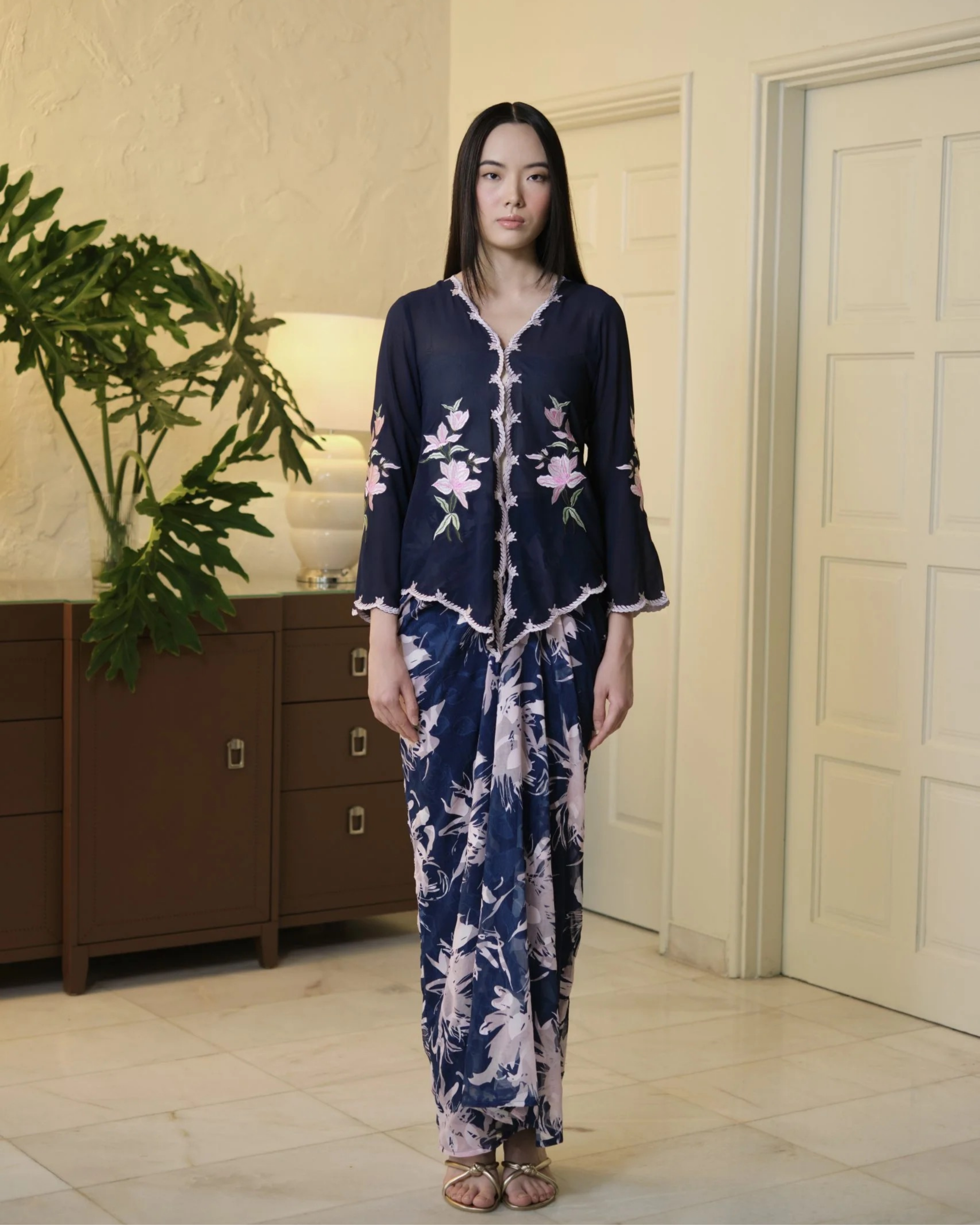 Lastika Embroidered Kebaya Navy Blue
