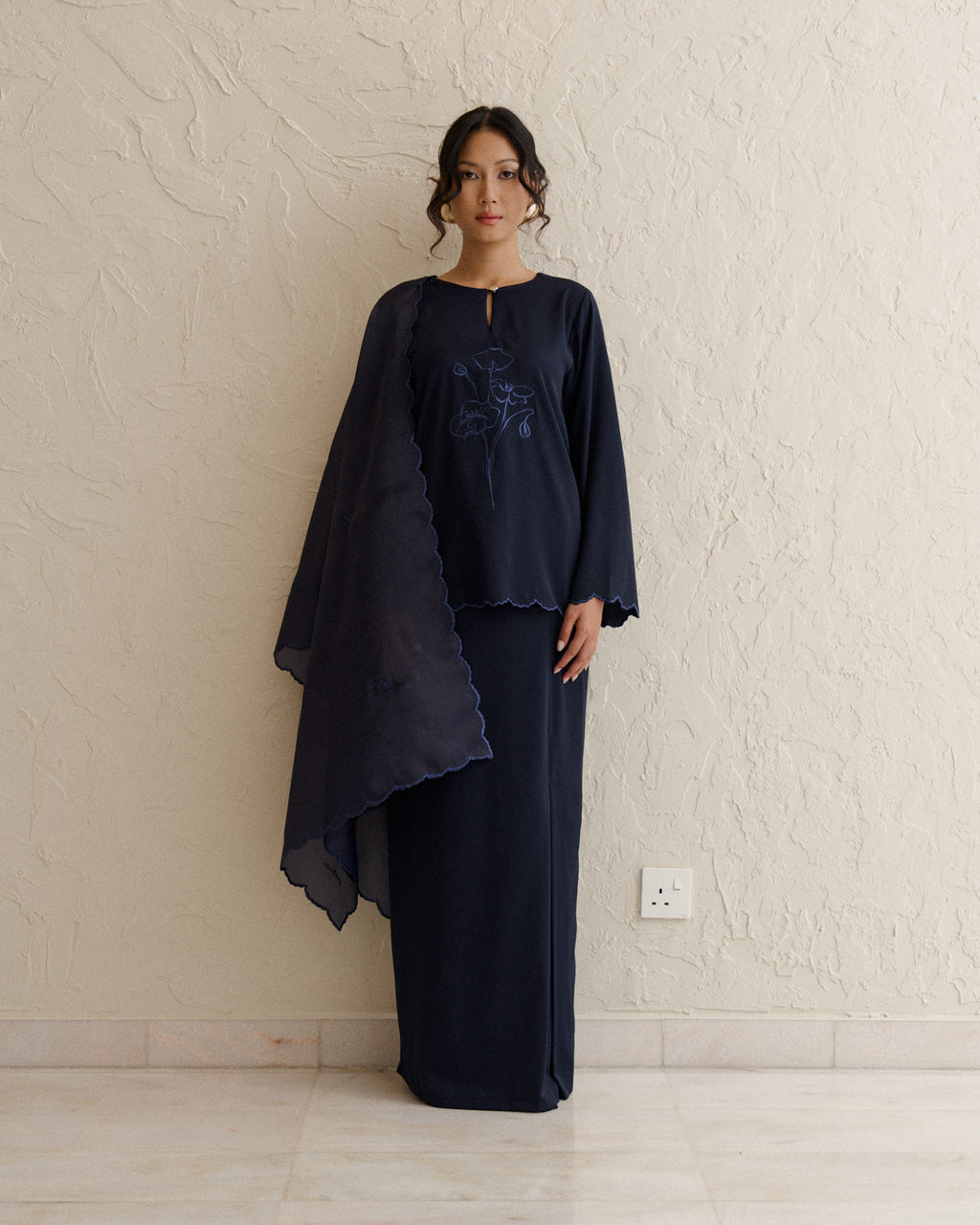 Myrna Baju Kurung Kedah-Navy Blue