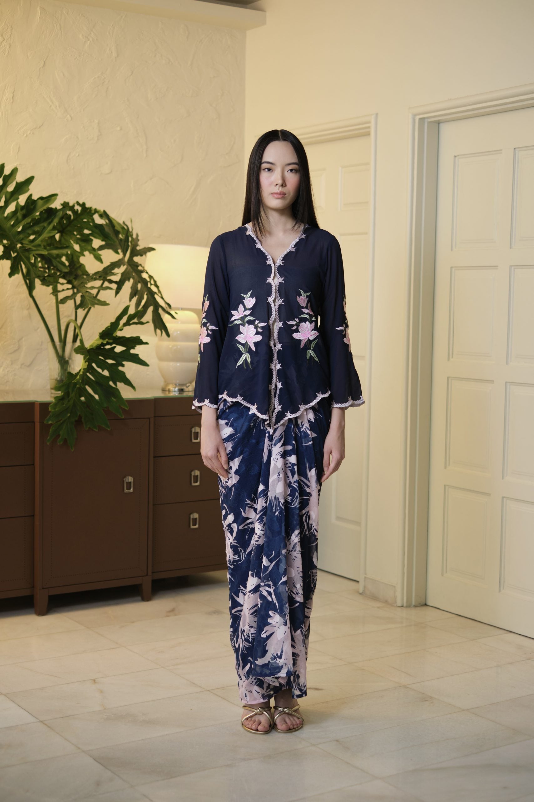 Lastika Embroidered Kebaya Navy Blue