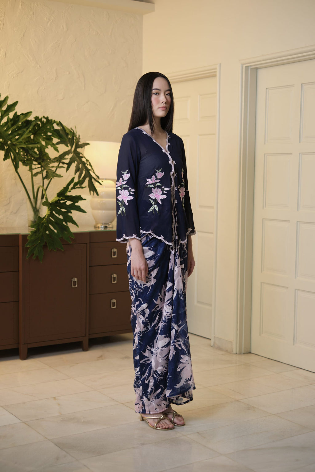 Lastika Embroidered Kebaya Navy Blue