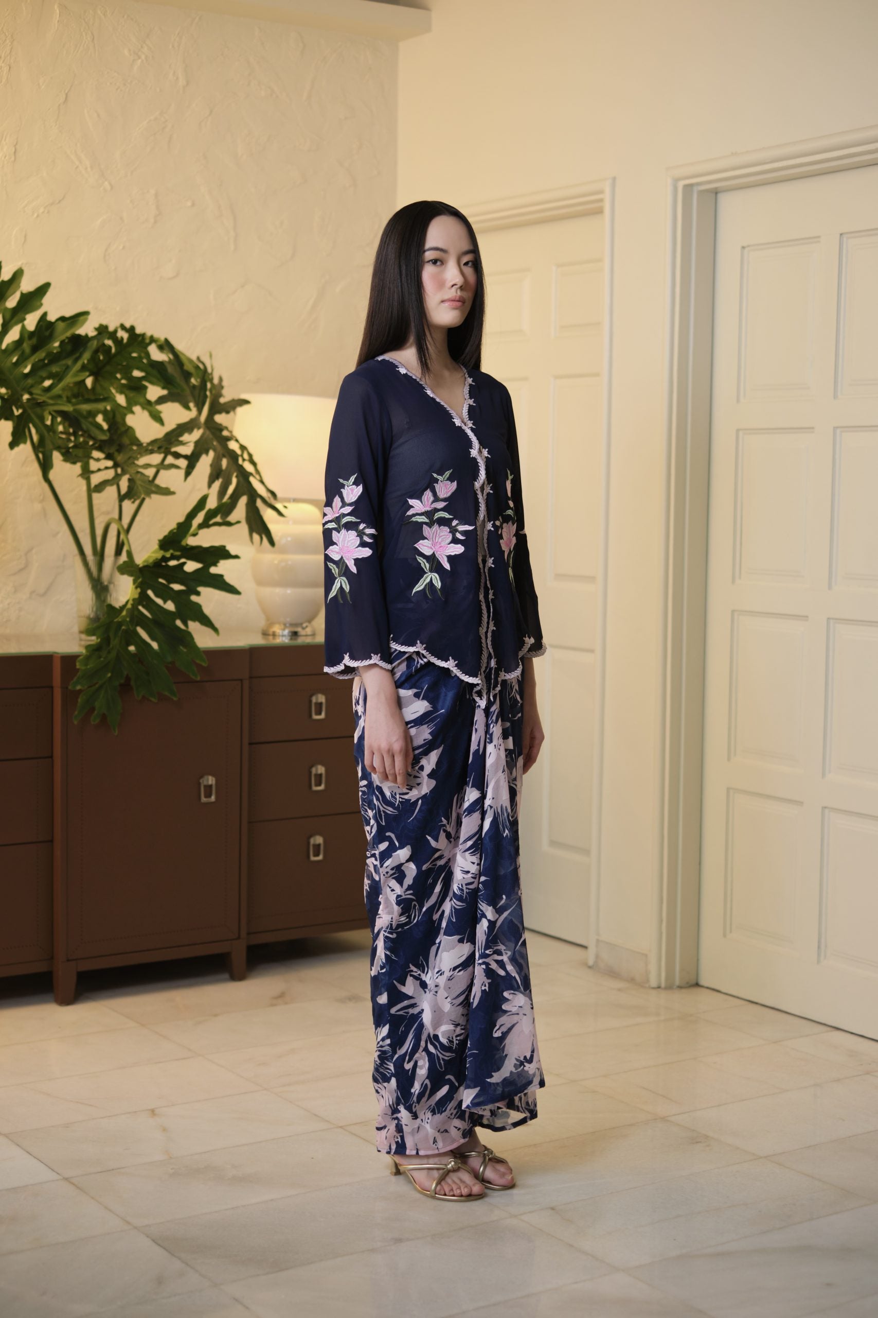 Lastika Embroidered Kebaya Navy Blue