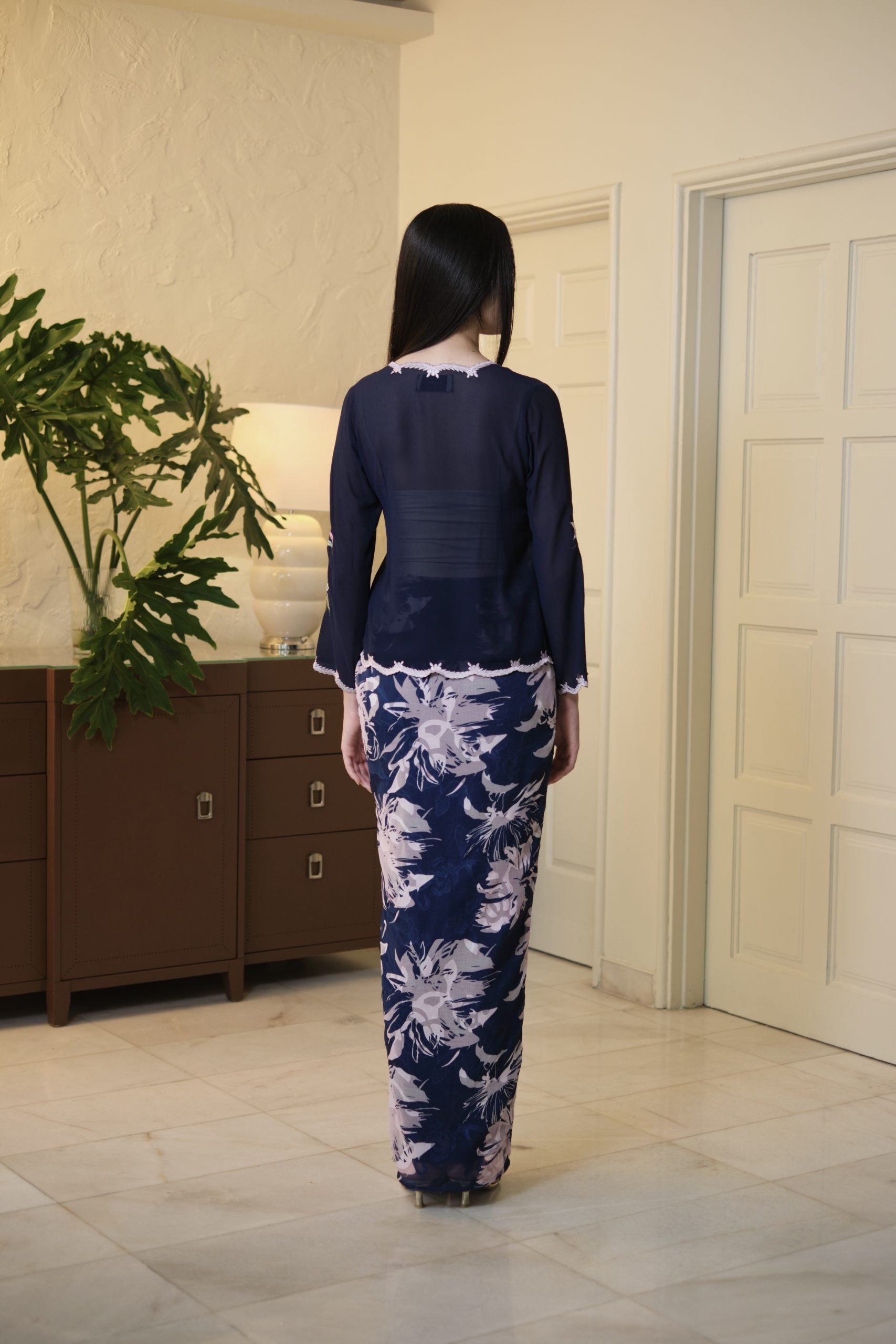 Lastika Embroidered Kebaya Navy Blue