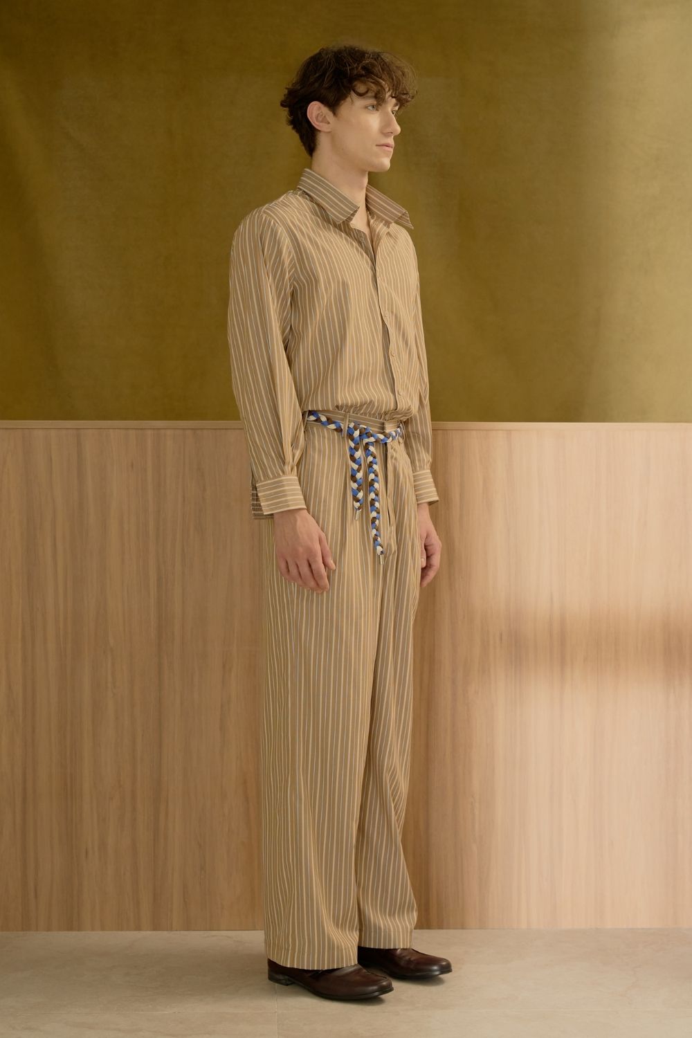 Le Chemise Raye With Pants Set (Olive Blue)