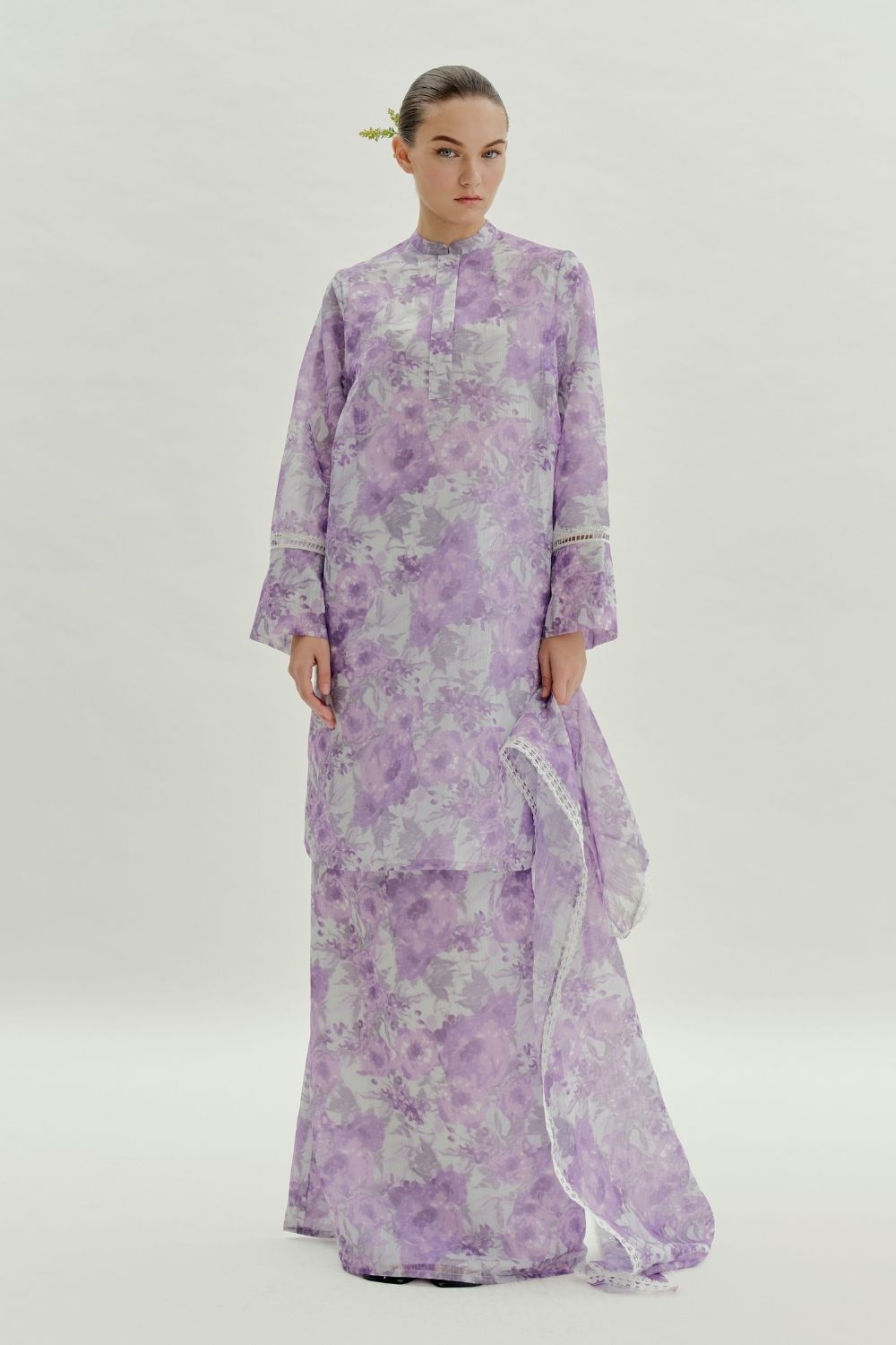 Solana Organza Kurung Labuh With Shawl (Purple)